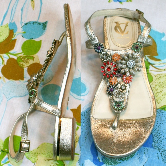 Vince Camuto Shoes - Vince Camuto Brooch Gold Leather Thong Sandal